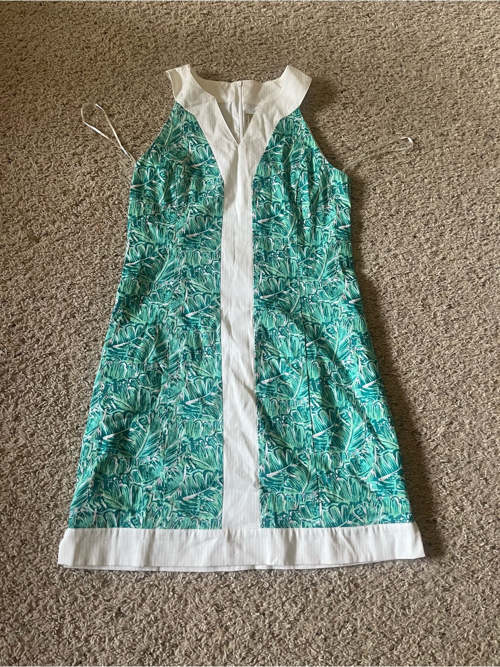 Lauren James White Dress with Green Tropical Accent